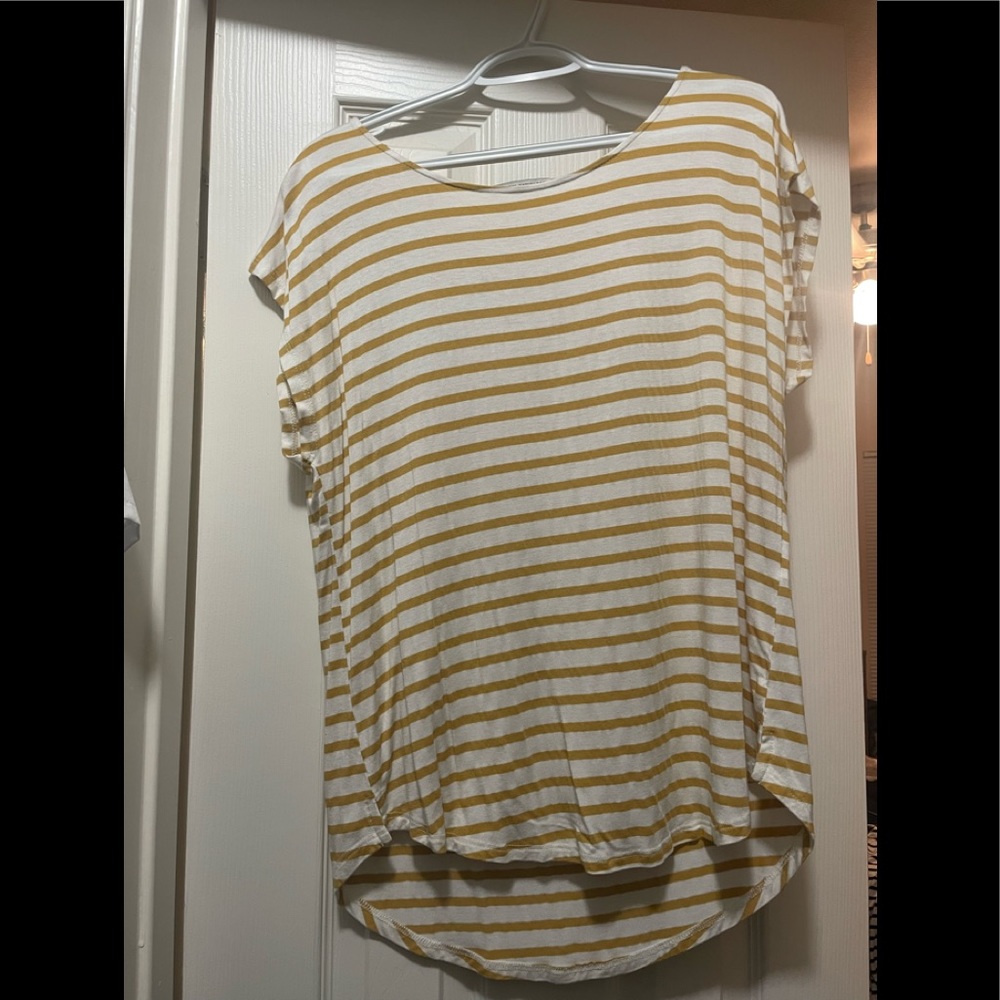Green Envelope yellow & white striped shirt. Size XL